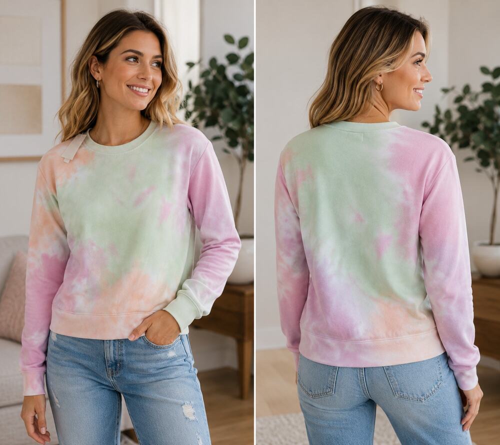 NWT DARI Pastel Tie Dye Sweatshirt Raw Edge Crewneck Size Small